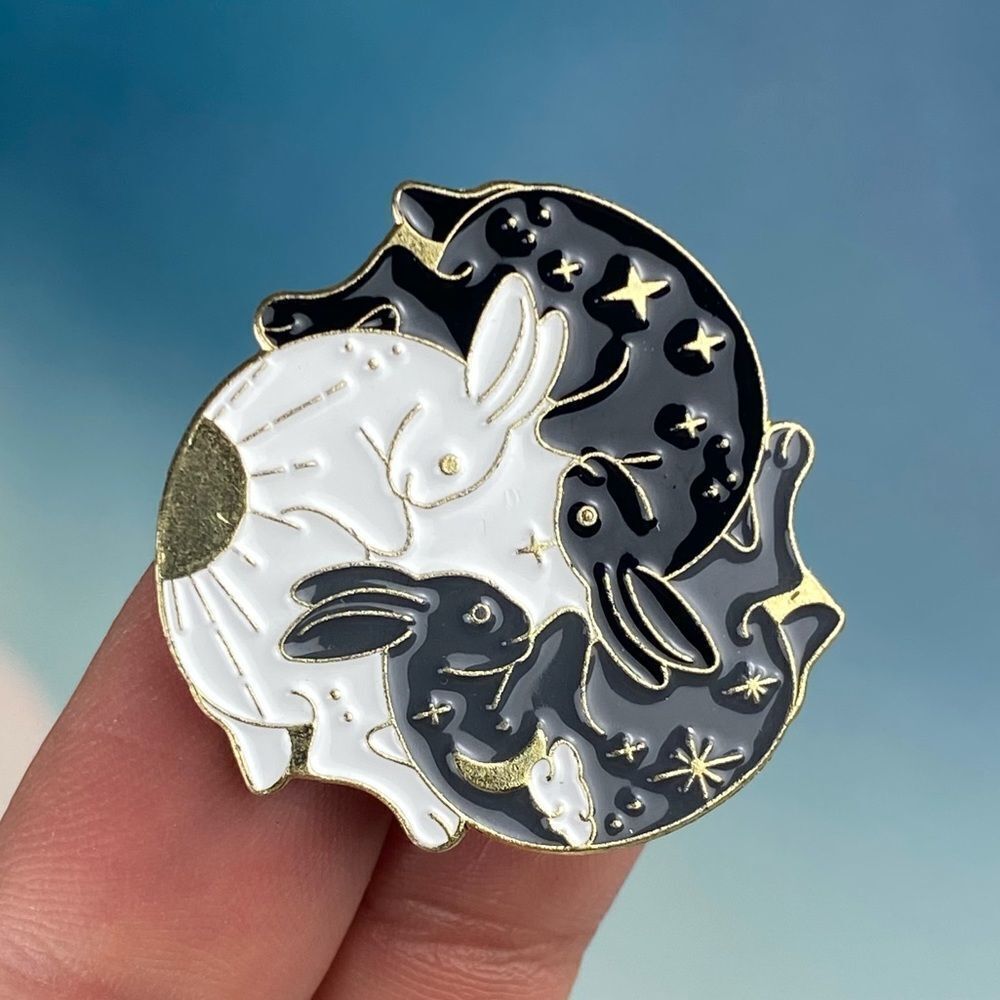 Triple Bunny Ying Yang Enamel Pin/ Brooch Lapel